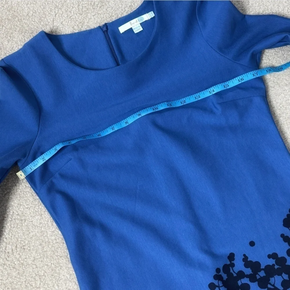 Boden Sheath Dress Stretch Ponte Fabric Blue Black Print 3/4 Sleeve Zip Back